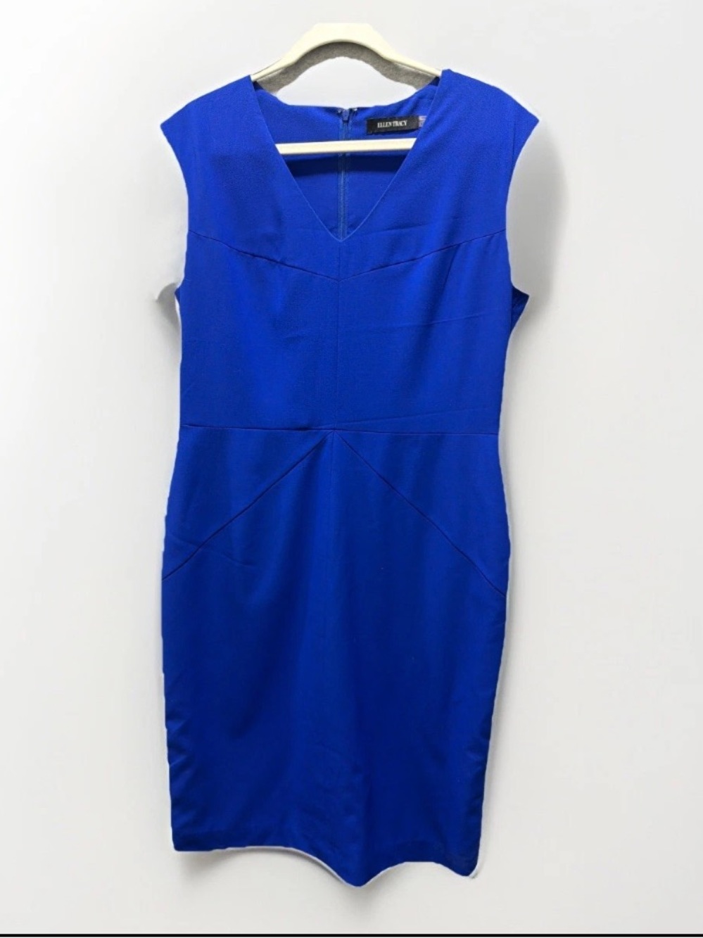Ellen Tracy Royal Blue Sheath Lined Midi Sleeveless Dress Size 12 Sapphire Urban